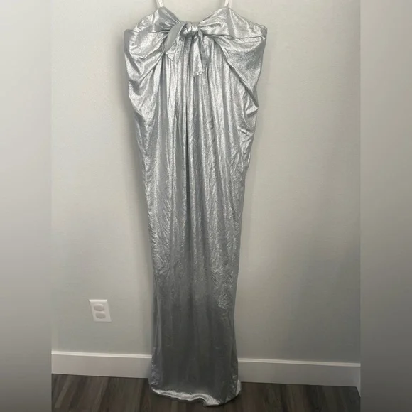 NWT Halston Heritage Strapless Metallic Silver Formal Ball Gown Dress Size 8 - Picture 5 of 15